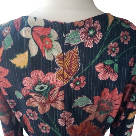 Aldomartins Midi Dress Womens M Millefluer Striped Floral Preppy Maximalist Navy - Picture 6 of 9